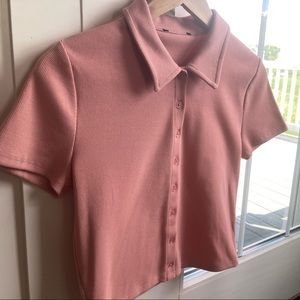 Forever 21 Collared Crop Top Coral/Pink